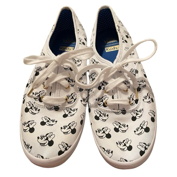 Disney Women's Keds Minnie Mouse White & Black Canvas Sneakers Size 9 EUC - Picture 1 of 6